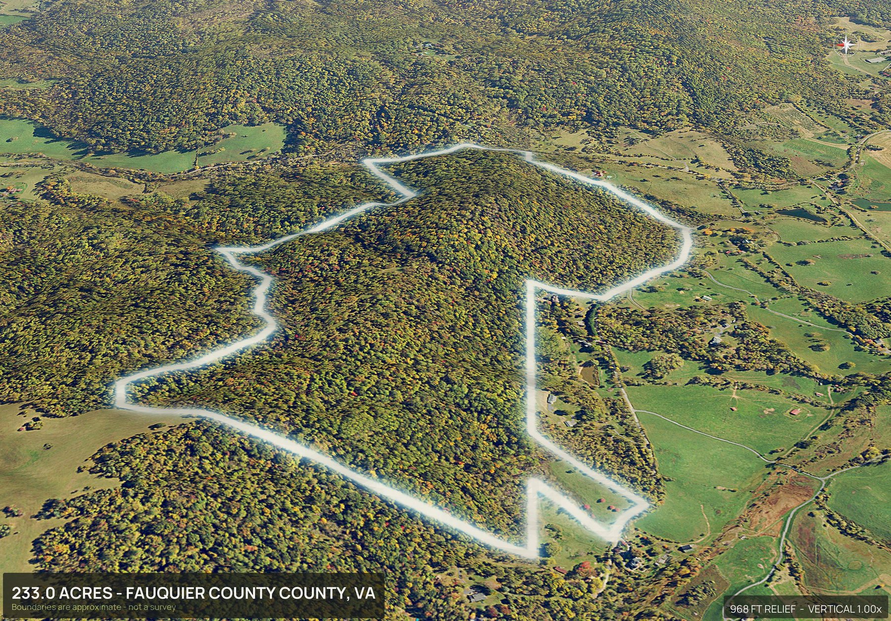 3D from the west of a Virginia land parcel