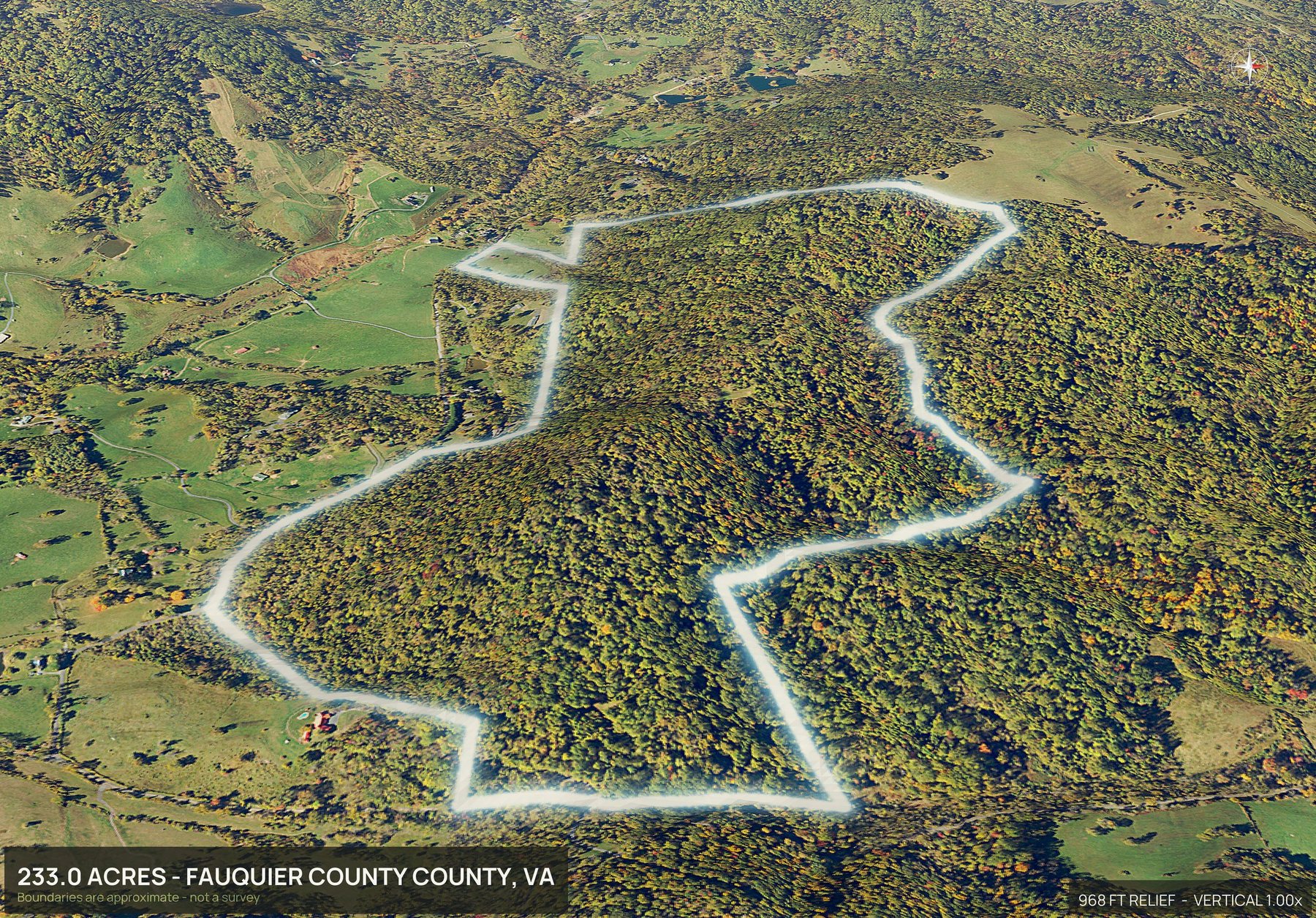 3D from the east of a Virginia land parcel