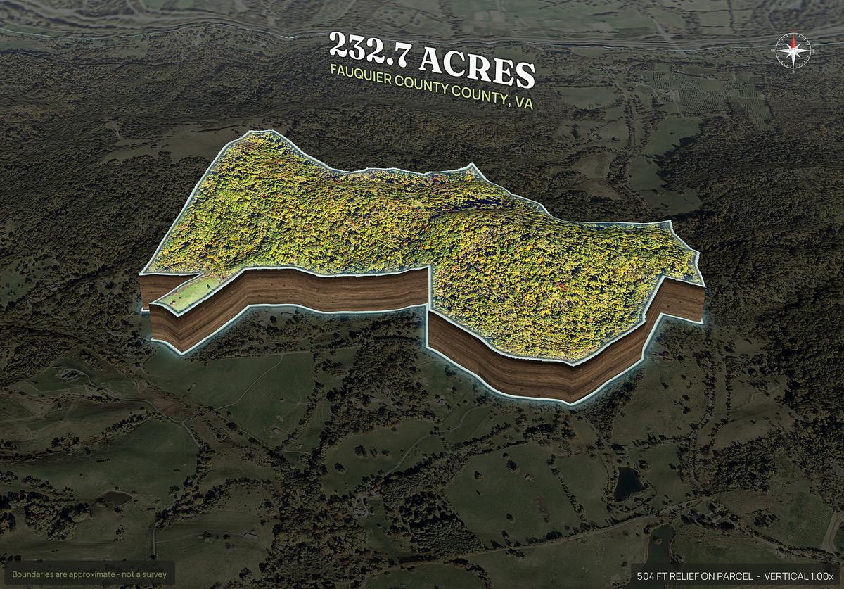 Pop-out of a Virginia land parcel lifted out of the ground with dirt walls