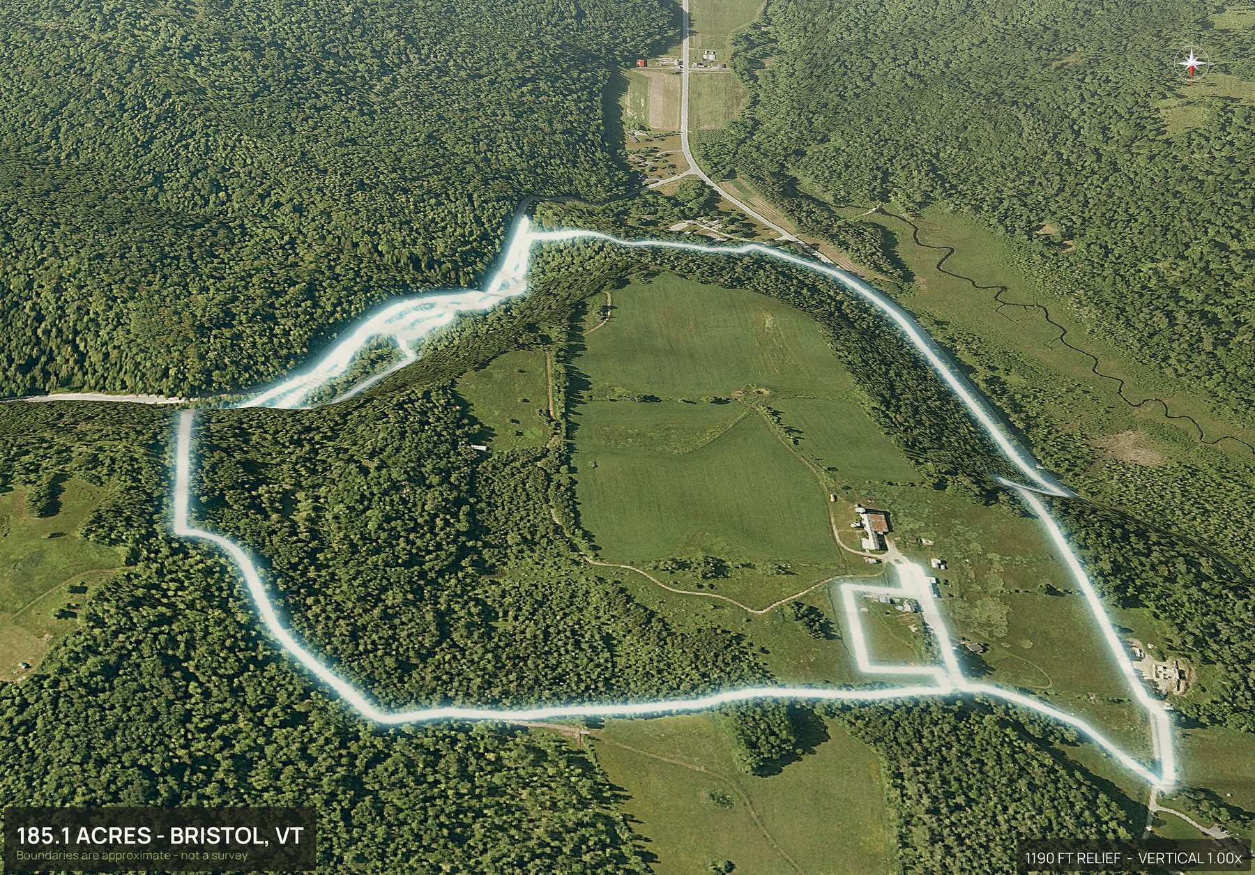 3D from the north of a Vermont land parcel