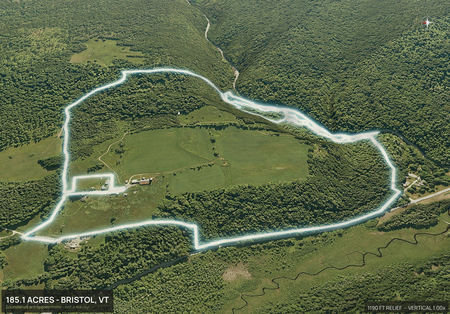 3D from the west of a Vermont land parcel