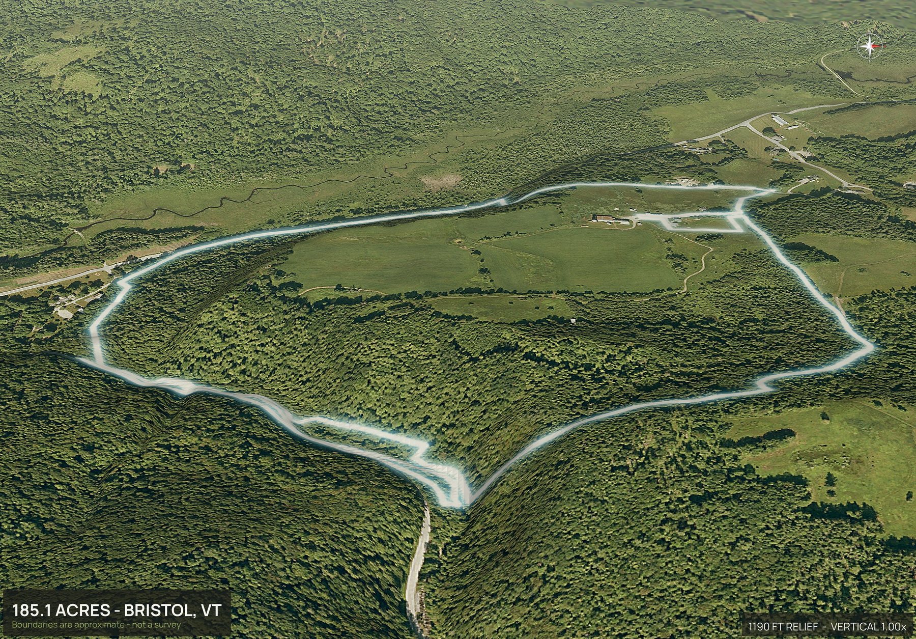 3D from the east of a Vermont land parcel