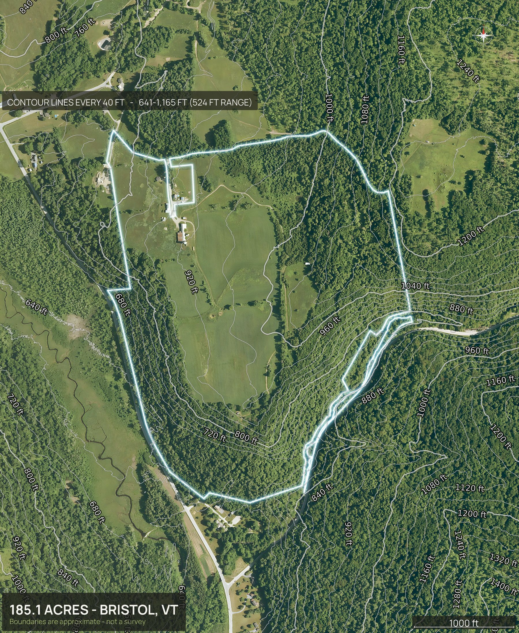 Contour map of a Vermont land parcel