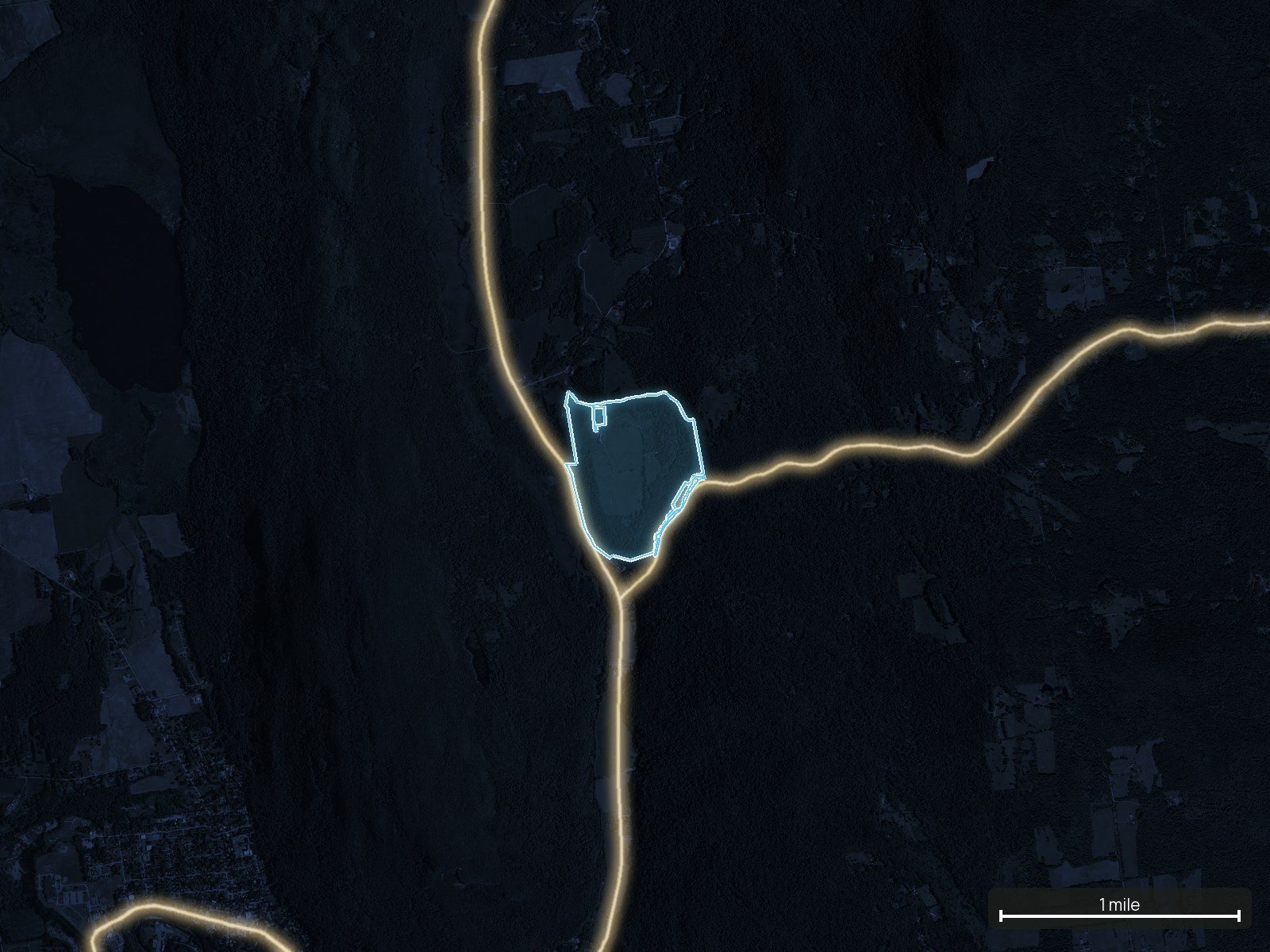 Roads at night of a Vermont land parcel