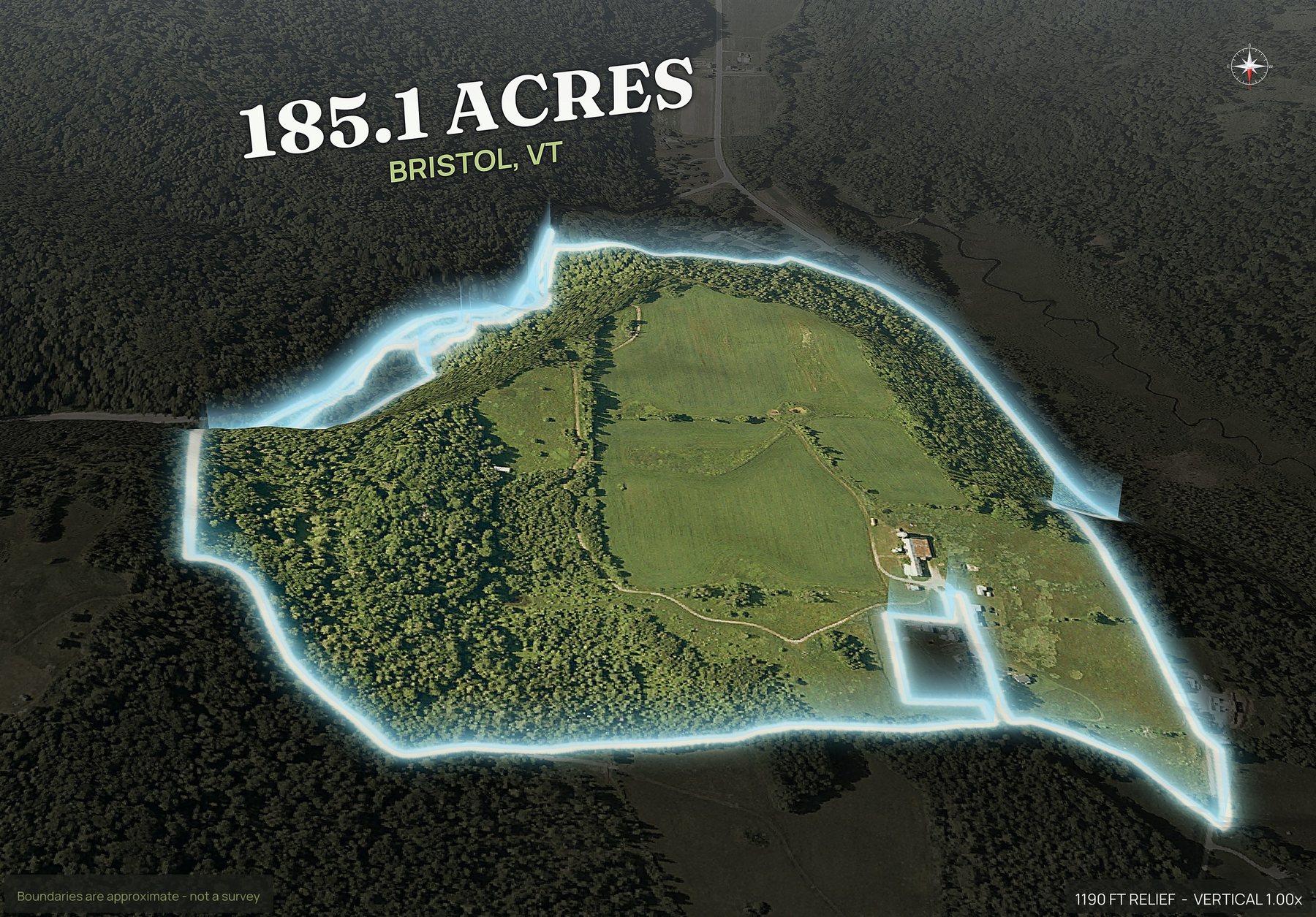 Spotlight, north of a Vermont land parcel