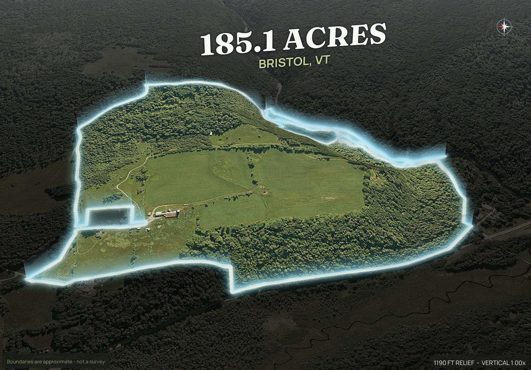Spotlight, west of a Vermont land parcel