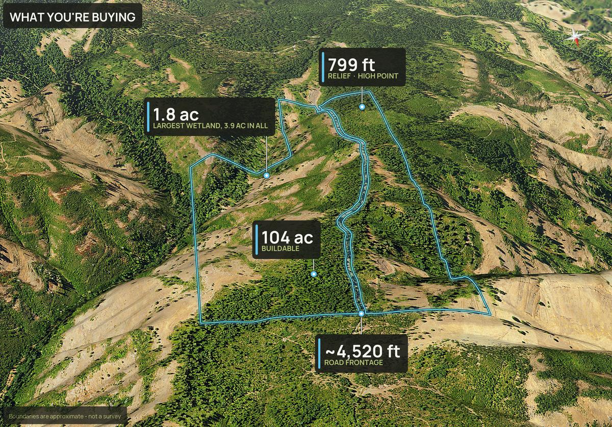 What You're Buying slide with callouts for a Washington land parcel