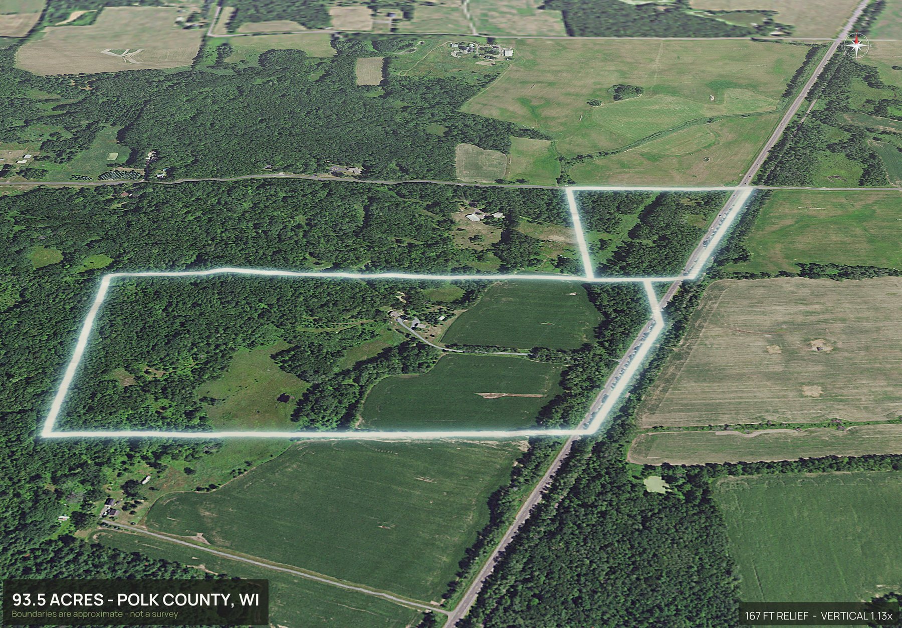 3D from the south of a Wisconsin land parcel
