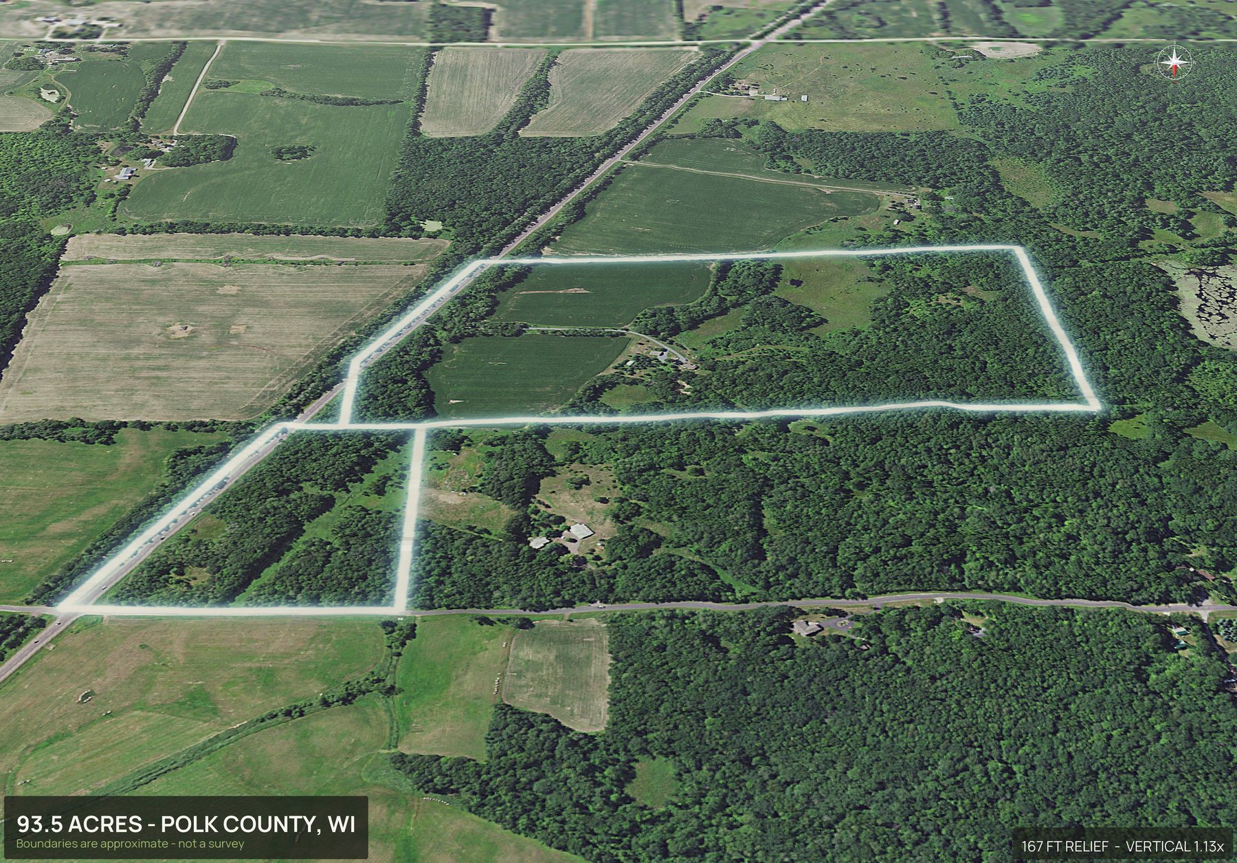 3D from the north of a Wisconsin land parcel