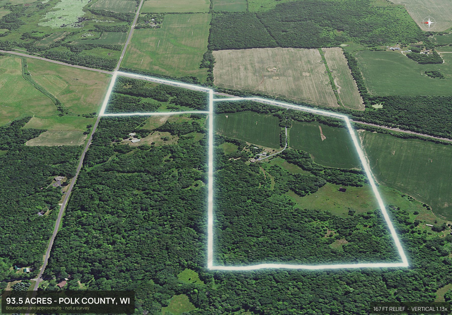 3D from the west of a Wisconsin land parcel