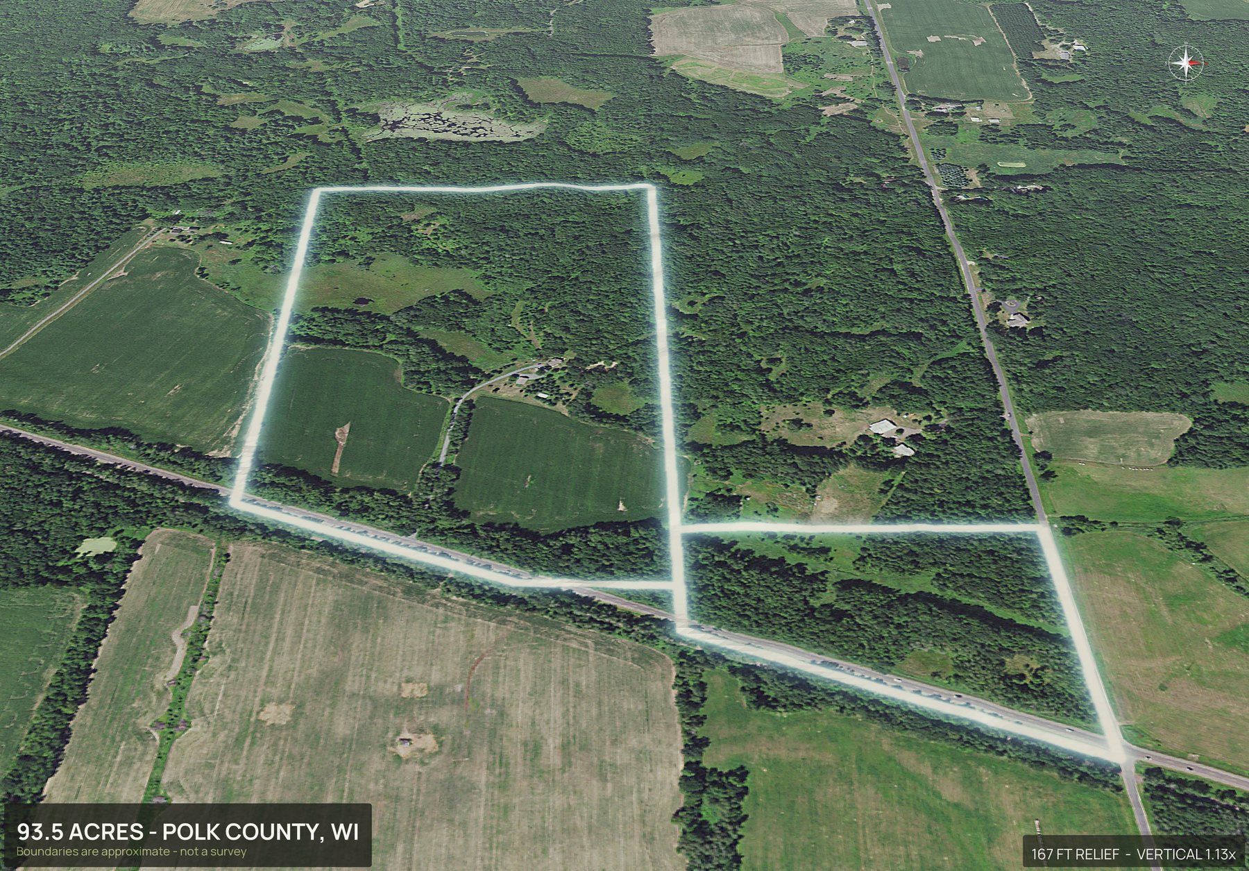 3D from the east of a Wisconsin land parcel
