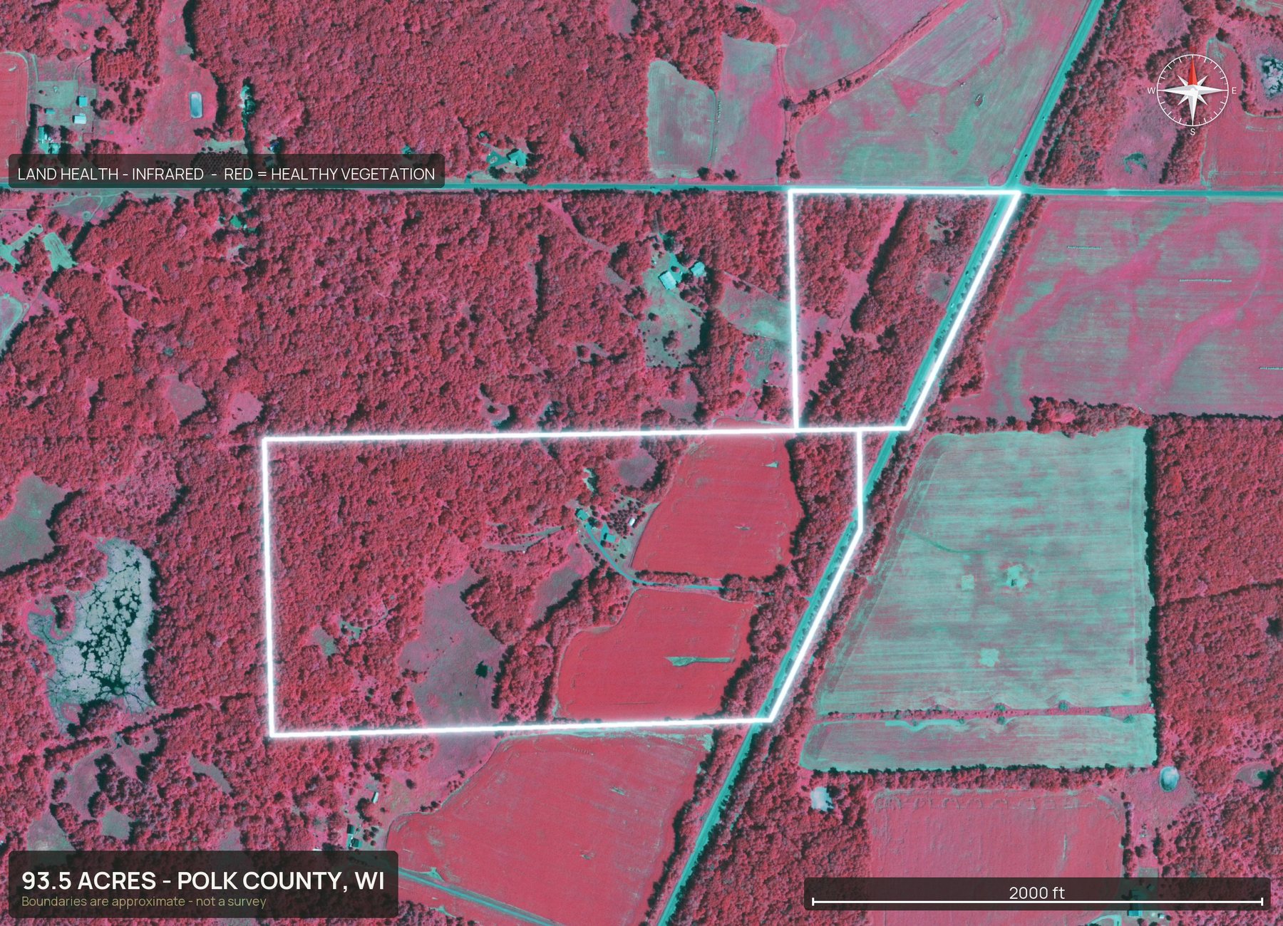 Land health, infrared of a Wisconsin land parcel