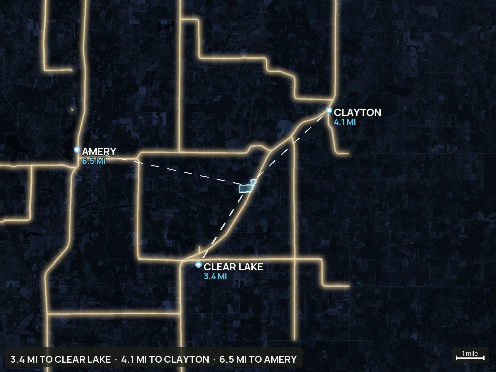 Roads at night of a Wisconsin land parcel