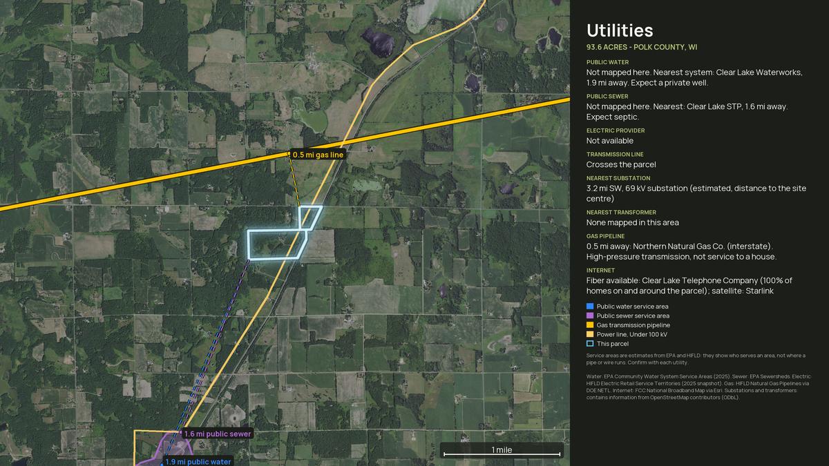 Utilities map for a Wisconsin land parcel