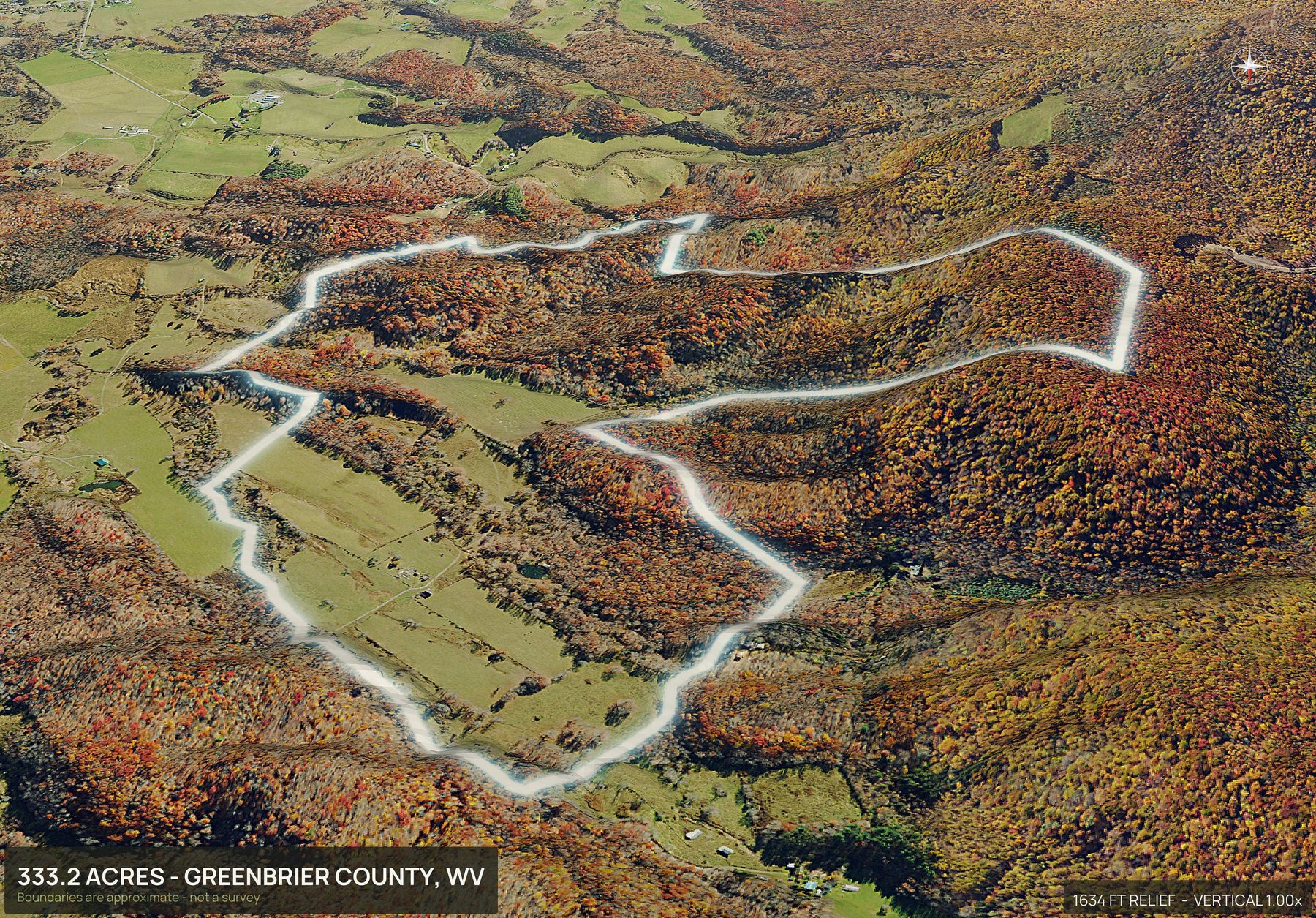 3D from the north of a West Virginia land parcel