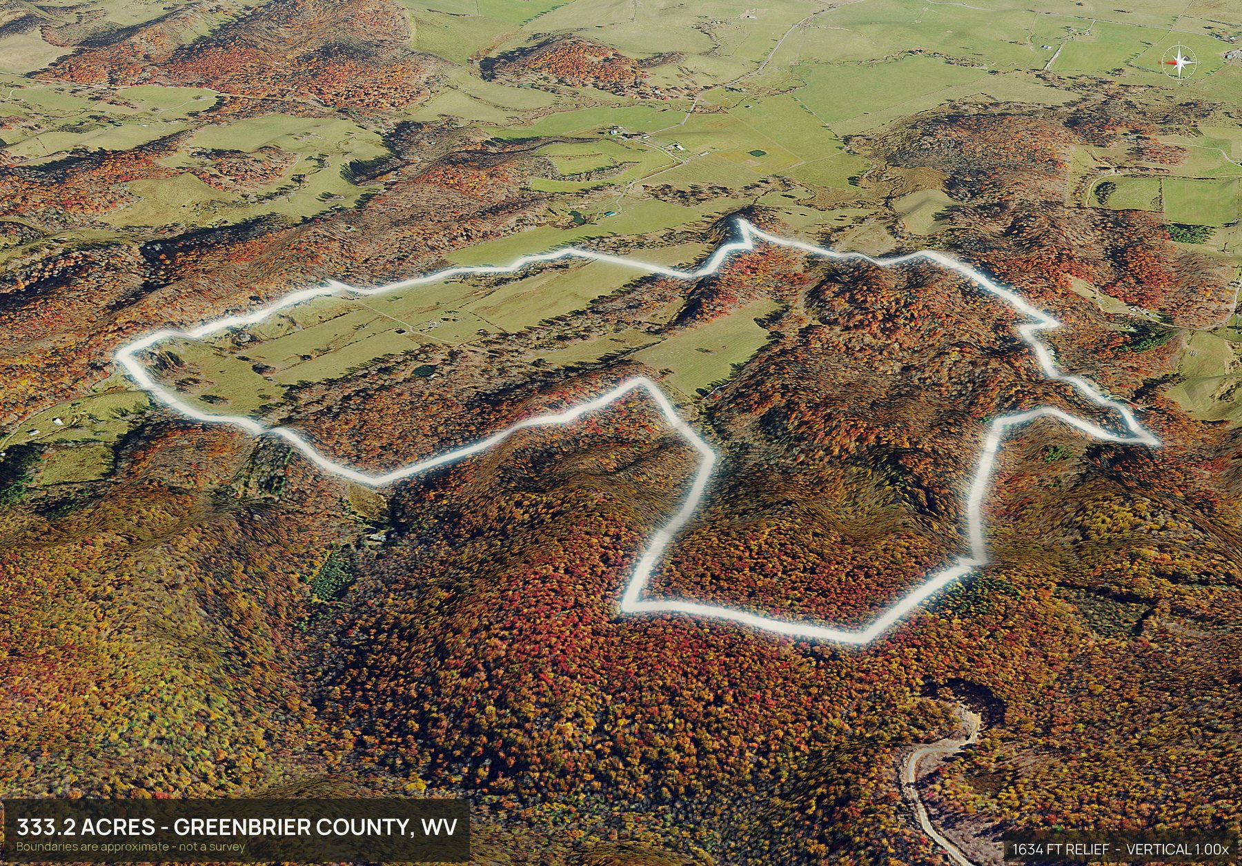 3D from the west of a West Virginia land parcel