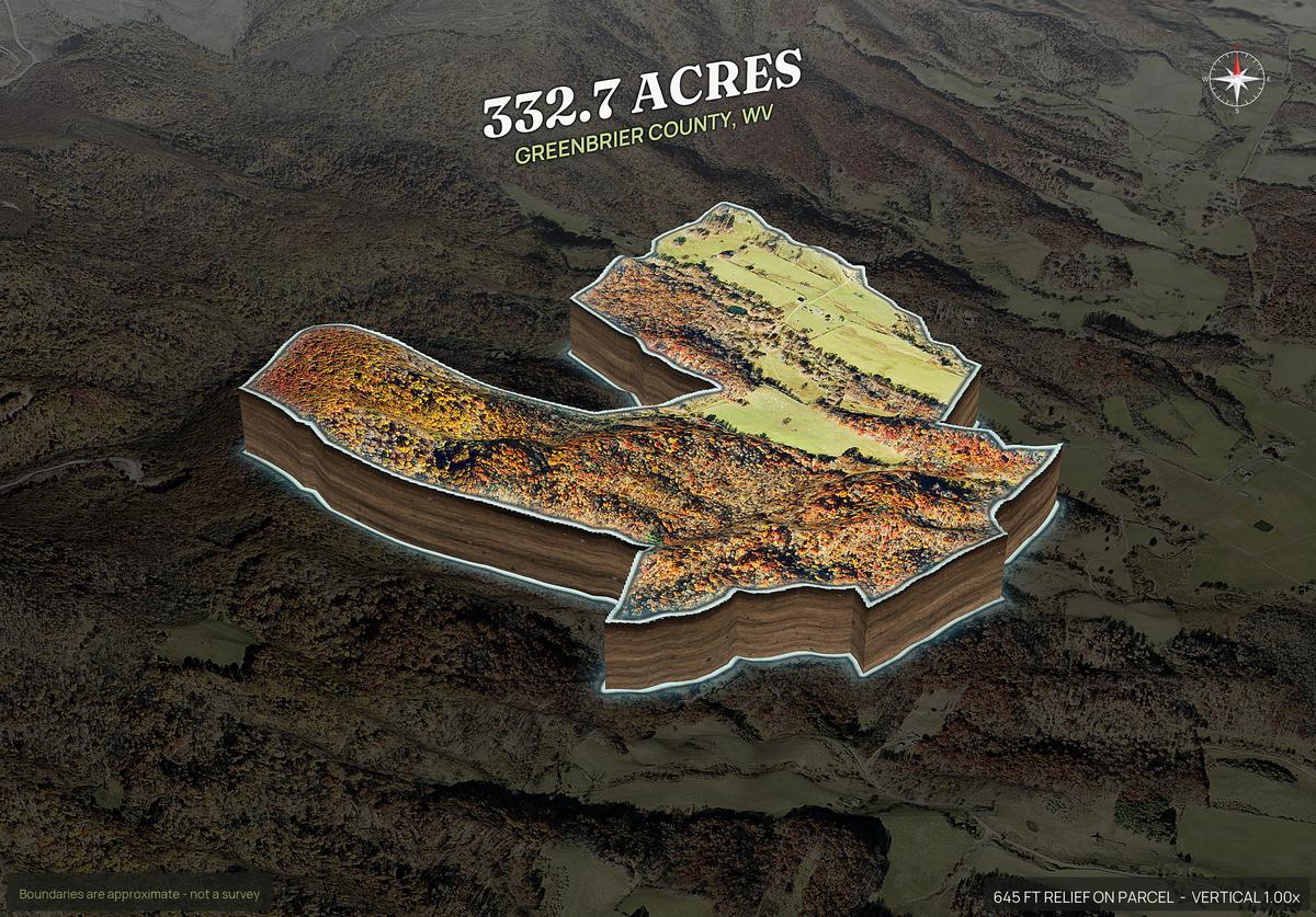 Pop-out of a West Virginia land parcel lifted out of the ground with dirt walls