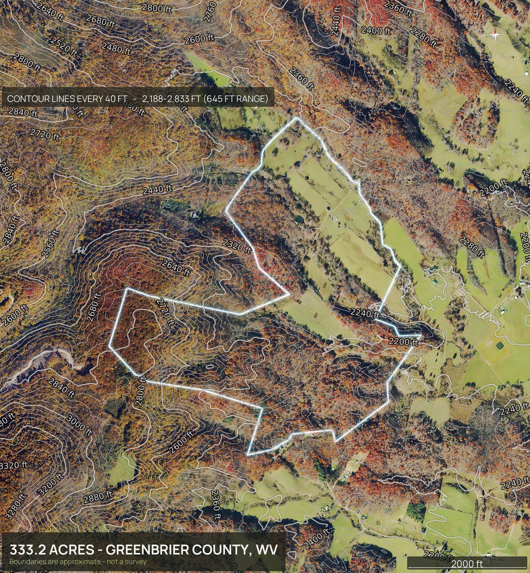 Contour map of a West Virginia land parcel showing elevation relief