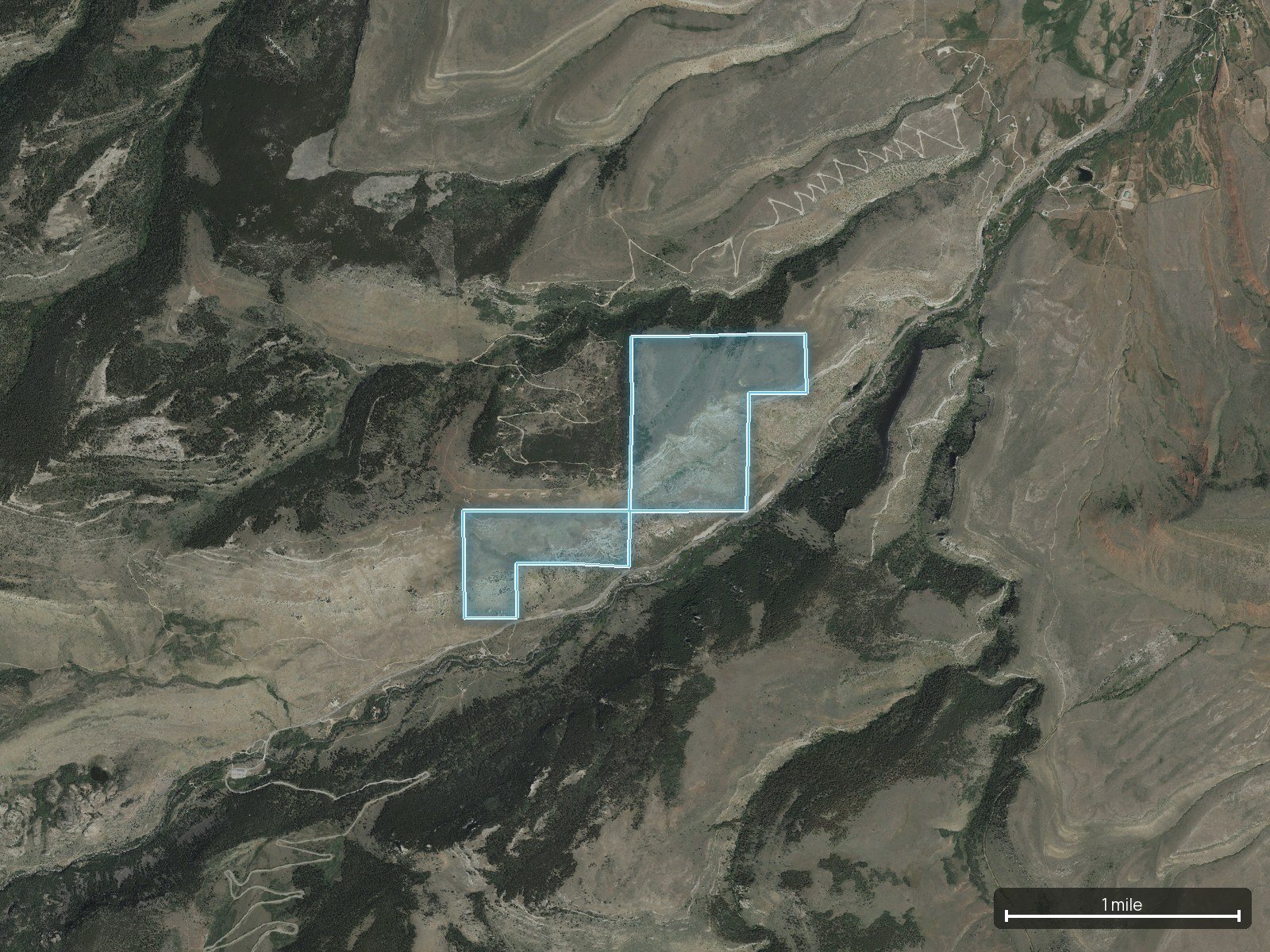Access view of a Wyoming land parcel with the road frontage marked