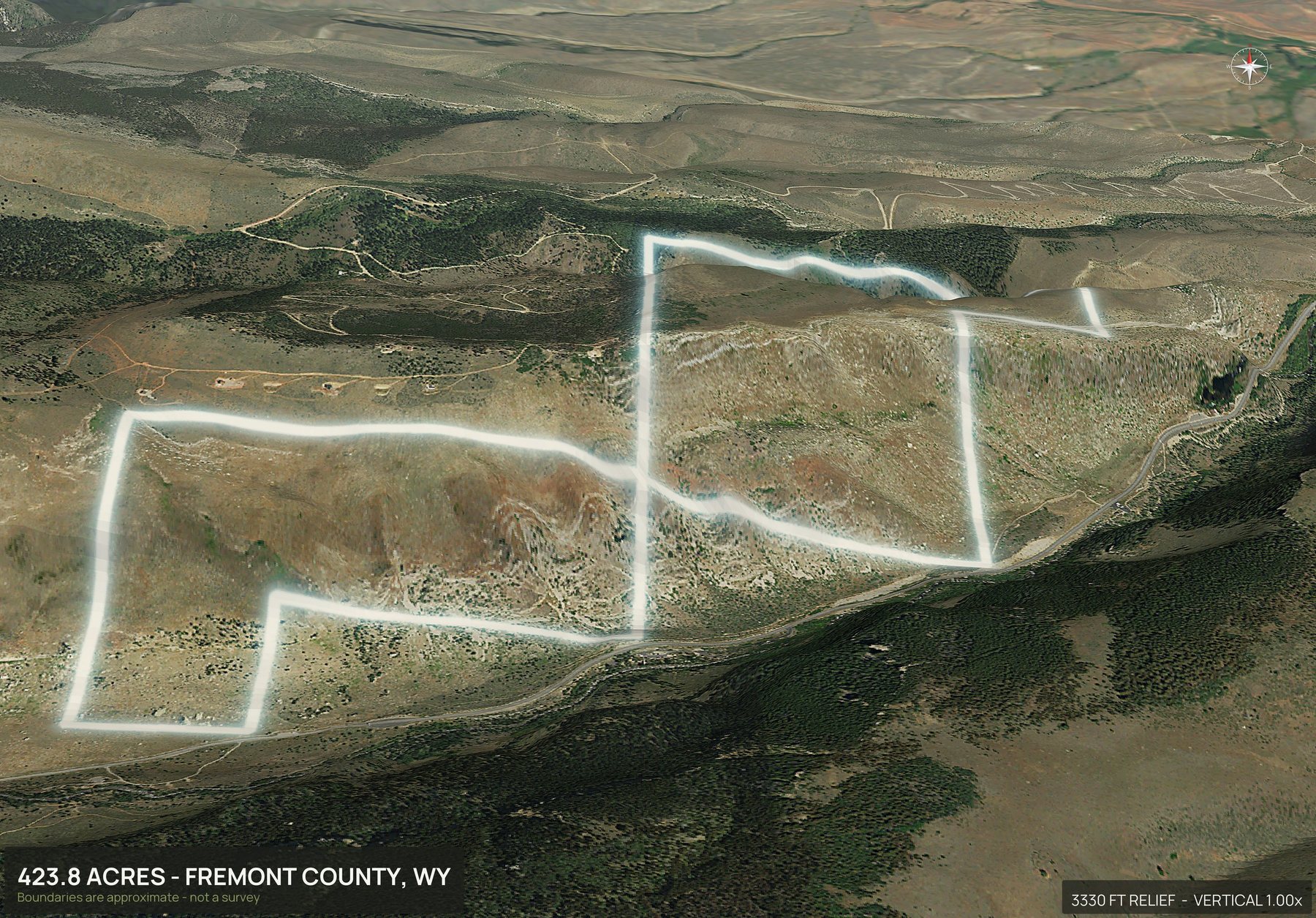 3D from the south of a Wyoming land parcel