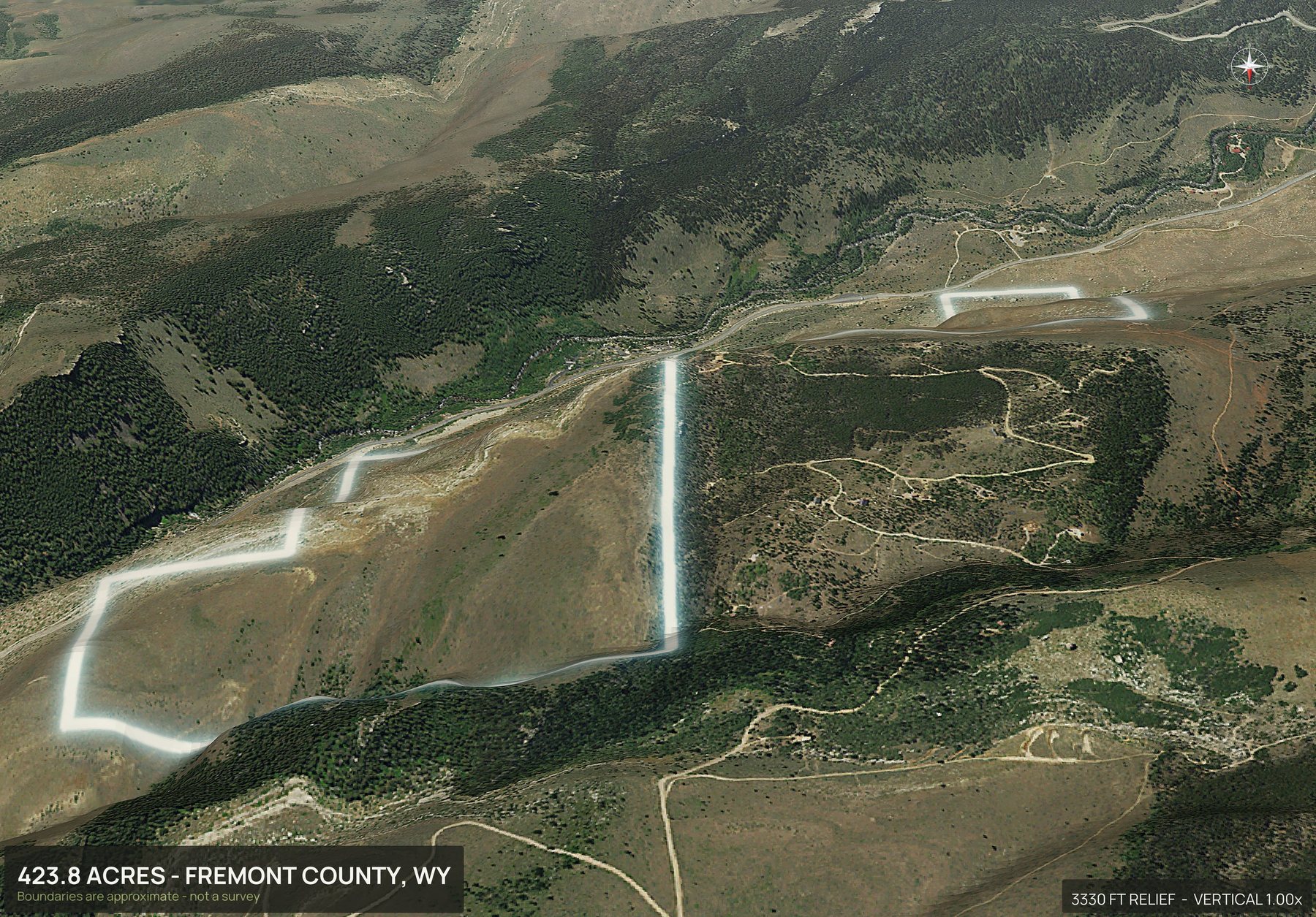 3D from the north of a Wyoming land parcel