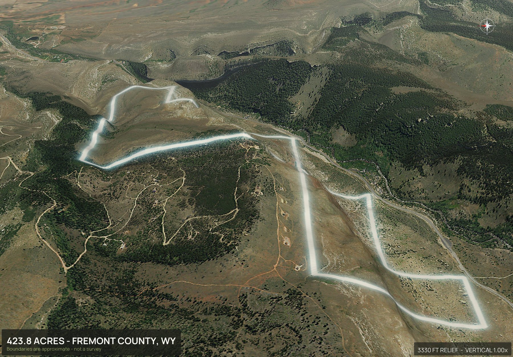 3D from the west of a Wyoming land parcel