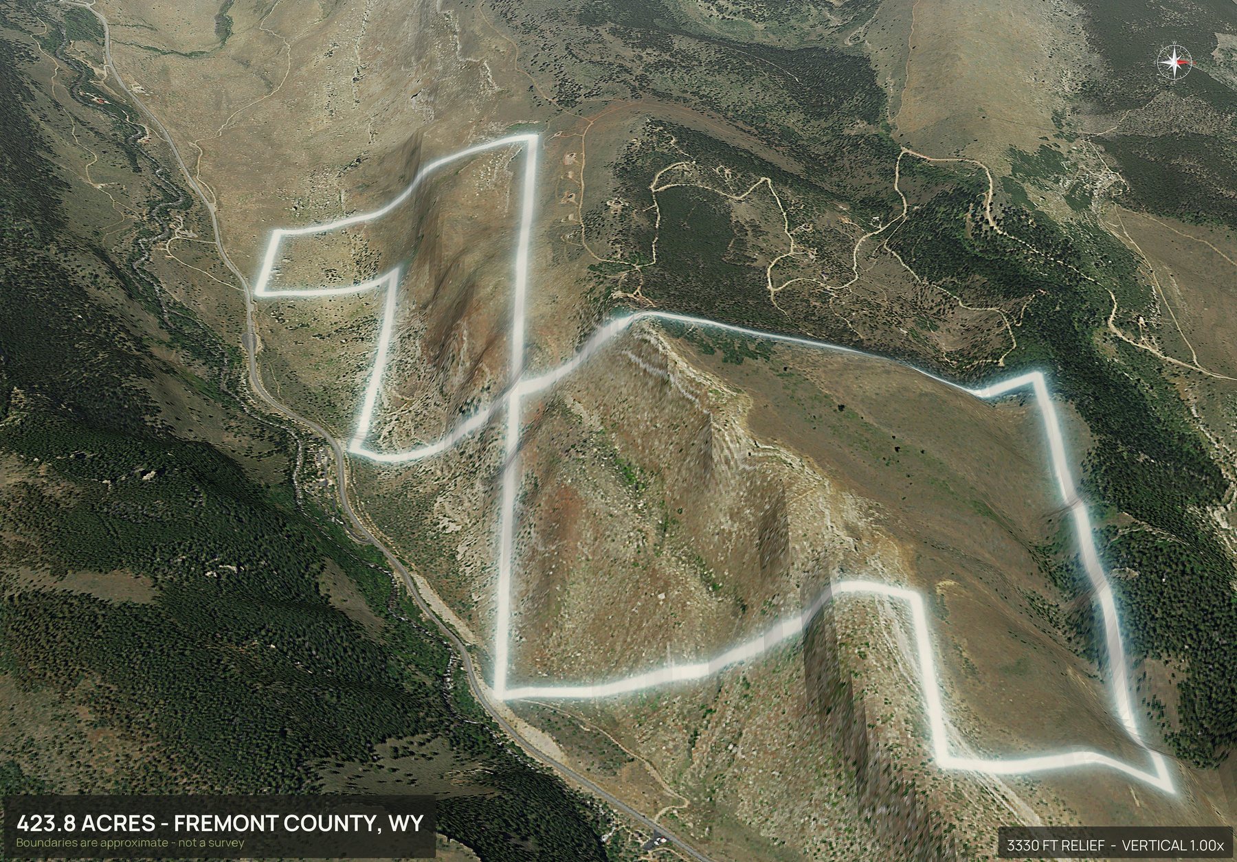3D from the east of a Wyoming land parcel
