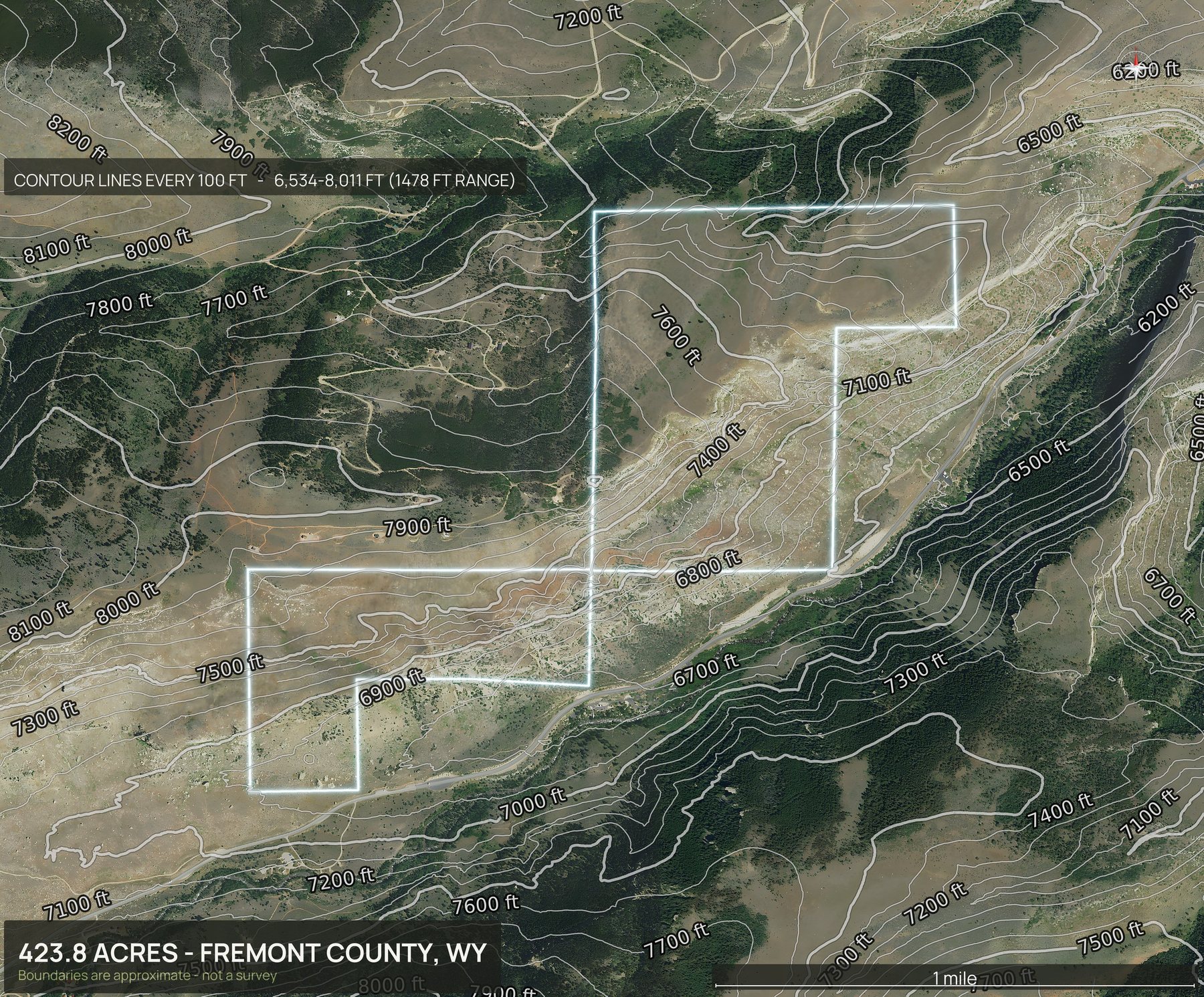 Contour map of a Wyoming land parcel