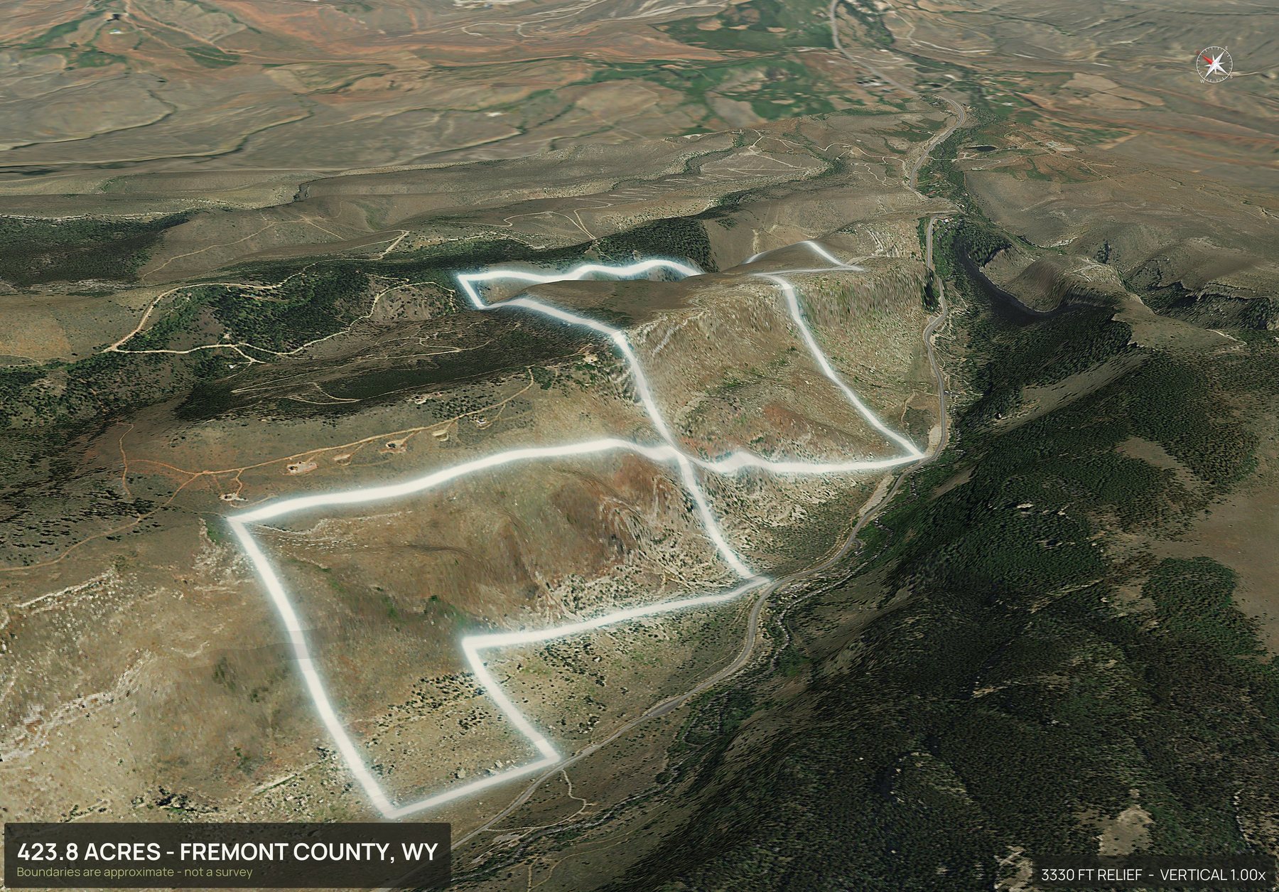 Road frontage of a Wyoming land parcel
