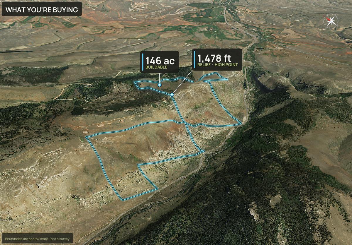 What You're Buying slide with callouts for a Wyoming land parcel