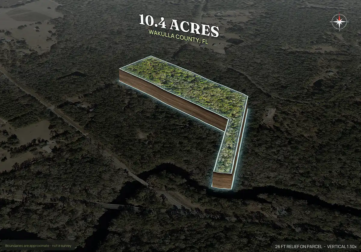 Pop-out 3D photo of lot 1, 10.4 acres, of a two lot split in Wakulla County, Florida, lifted off the landscape
