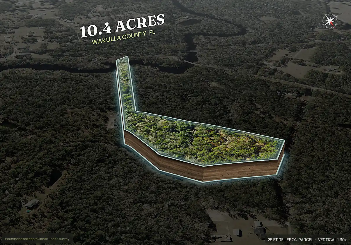 Pop-out 3D photo of lot 2, 10.4 acres, of a two lot split in Wakulla County, Florida, lifted off the landscape